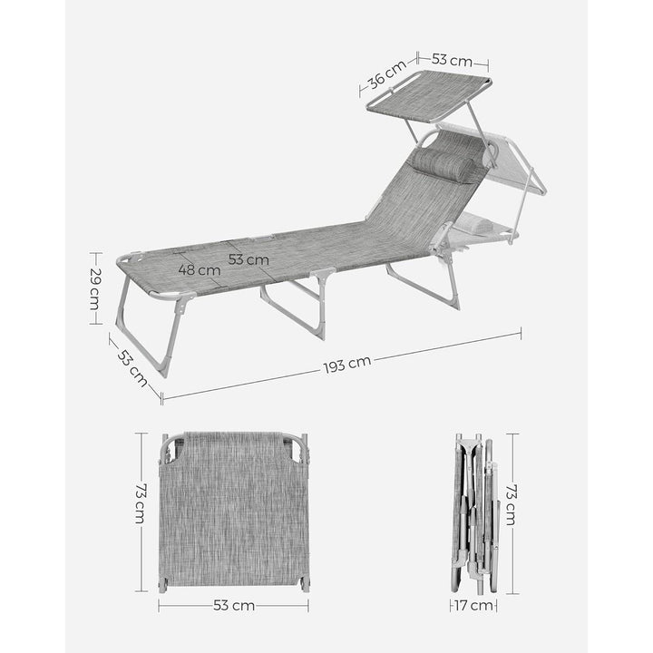 Összecsukható napozóágy napellenzővel 53 x 193 x 29,5 cm, 150 kg-ig terhelhető-VASBÚTOR