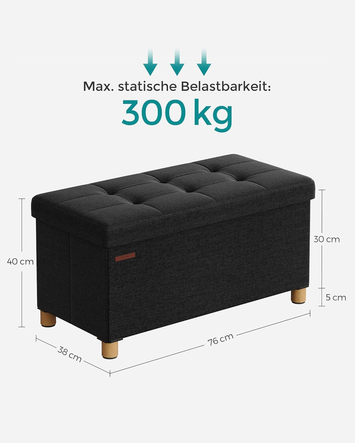 Összecsukható puff, lábtartó ottomán, 77 L, tintafekete, 38 x 76 x 40 cm-VASBÚTOR