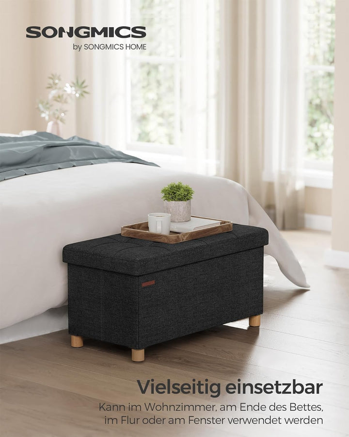 Összecsukható puff, lábtartó ottomán, 77 L, tintafekete, 38 x 76 x 40 cm-VASBÚTOR