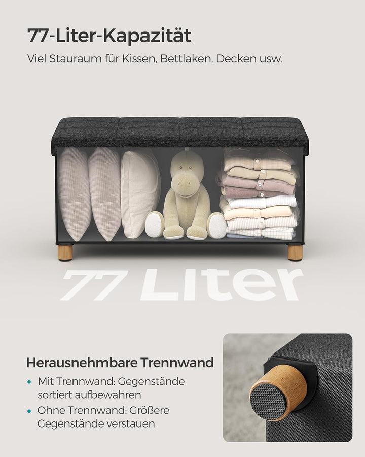 Összecsukható puff, lábtartó ottomán, 77 L, tintafekete, 38 x 76 x 40 cm-VASBÚTOR