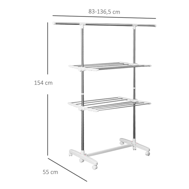 Összecsukható ruhaszárító állvány kerekekkel 83-136,5 x 45,5 x 154 cm-VASBÚTOR