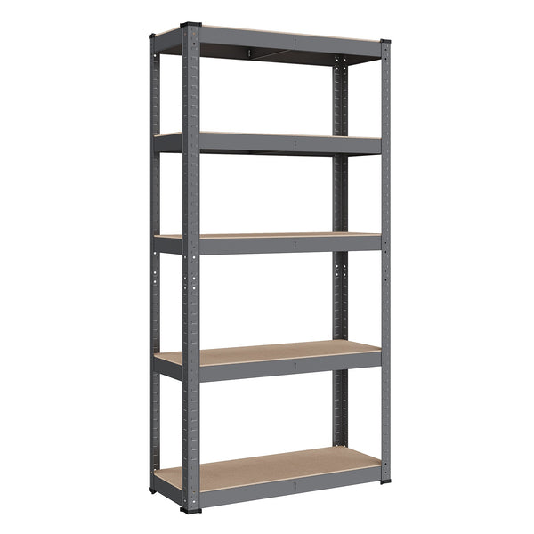 Ötszintes polcrendszer, acél polcrendszer tárolásra, csavarmentes összeszerelés, teherbírás 650 kg, 30 x 75 x 150 cm, szürke-VASBÚTOR