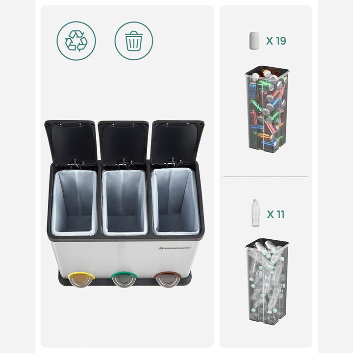 Pedálos szemetes rozsdamentes, szelektív szemétgyűjtő 45L(3 x 15L)-VASBÚTOR