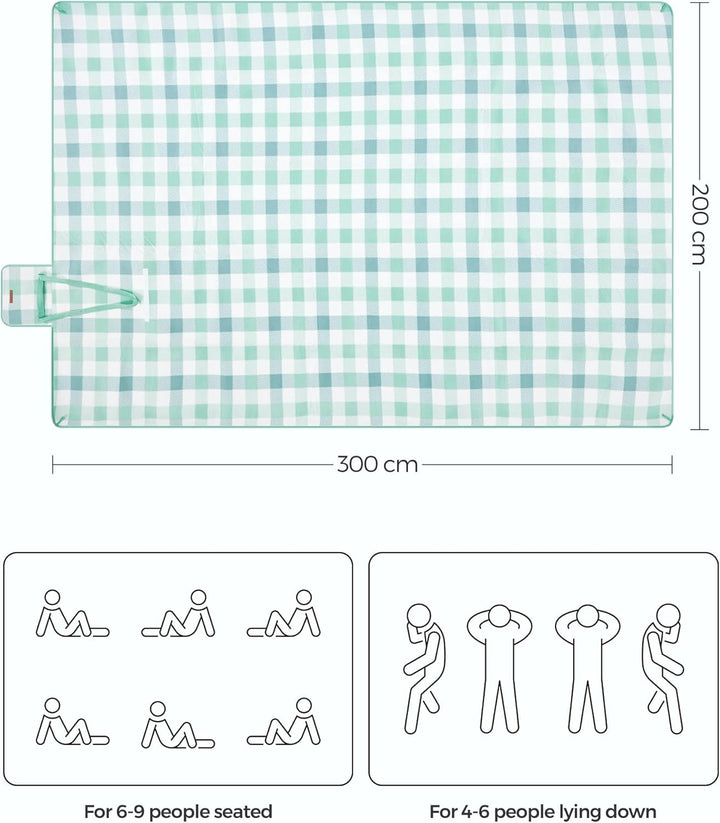 Pikniktakaró, strand szőnyeg 300 x 200 cm, vízálló, összecsukható és hordozható, zöld-fehér-VASBÚTOR