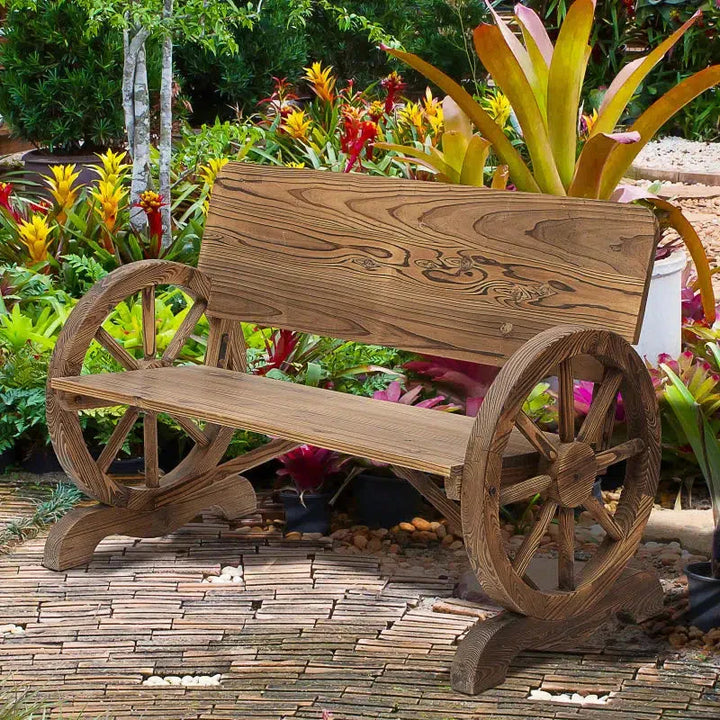 Rusztikus kerti pad karfákkal, tömör fa, barna, 114 x 58 x 80 cm-VASBÚTOR