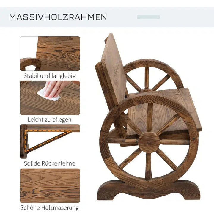 Rusztikus kerti pad karfákkal, tömör fa, barna, 114 x 58 x 80 cm-VASBÚTOR