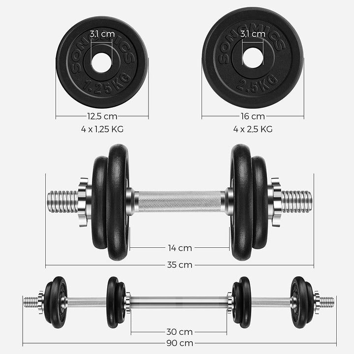 Súlyzókészlet, Öntöttvas állítható, extra súlyzó rúddal, 20 kg-VASBÚTOR