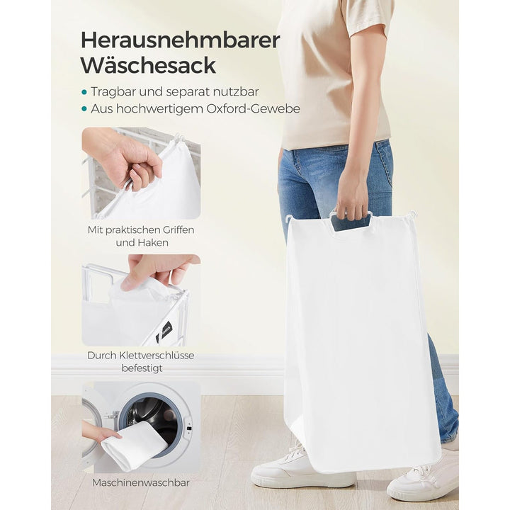Szennyeskosár, 90 l, összecsukható szennyeskosár kerekekkel, felhőfehér-VASBÚTOR