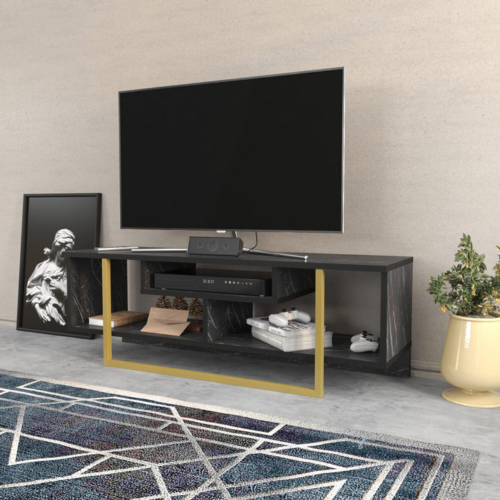 TV szekrény Asal 120 - Black, Gold-VASBÚTOR