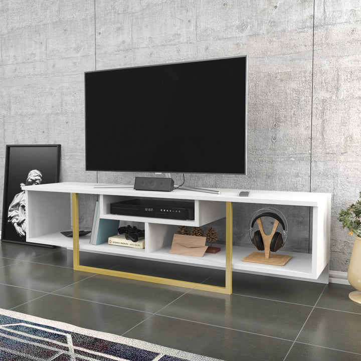 TV szekrény Asal 150 - White, Gold-VASBÚTOR
