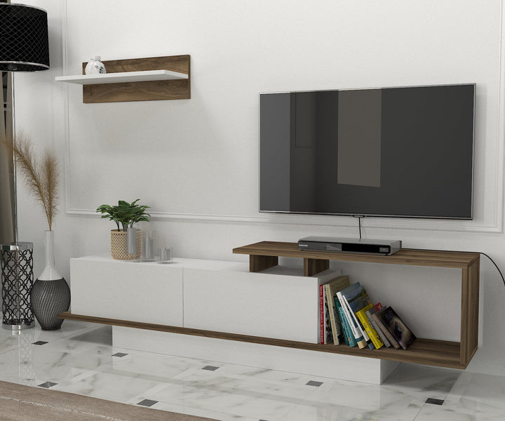 TV szekrény Asos - Fehér, Diós-VASBÚTOR