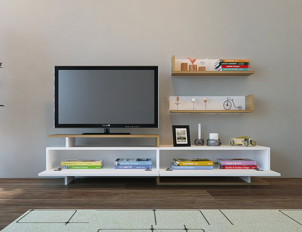 TV szekrény Ayaz - White, Teak-VASBÚTOR