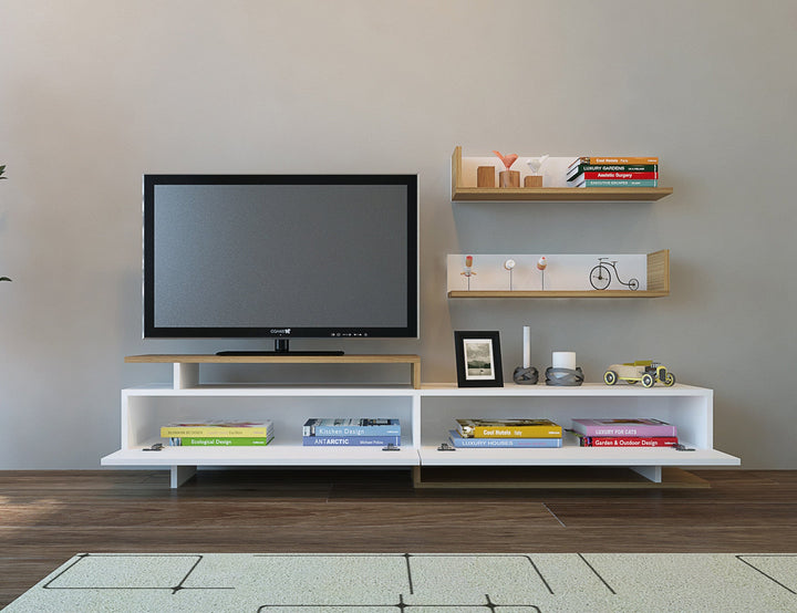 TV szekrény Ayaz - White, Teak-VASBÚTOR