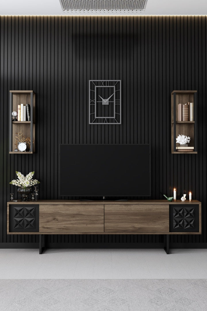TV szekrény Black Line - Walnut, Black-VASBÚTOR