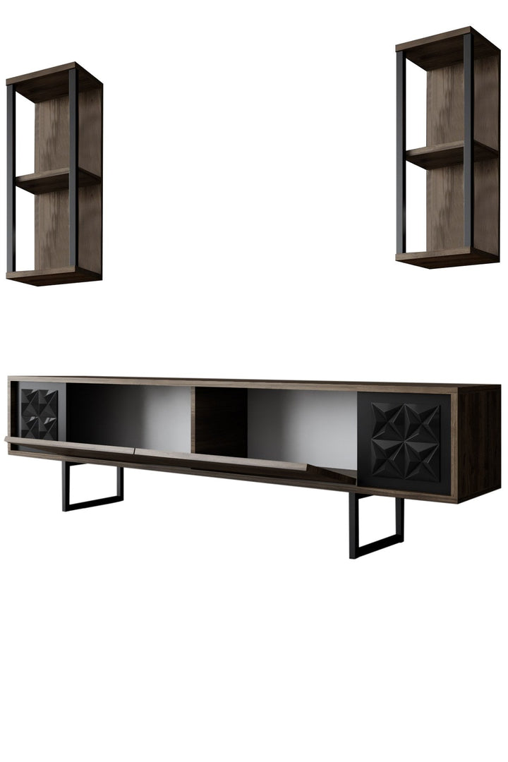 TV szekrény Black Line - Walnut, Black-VASBÚTOR