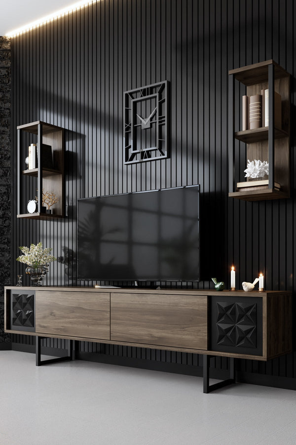 TV szekrény Black Line - Walnut, Black-VASBÚTOR