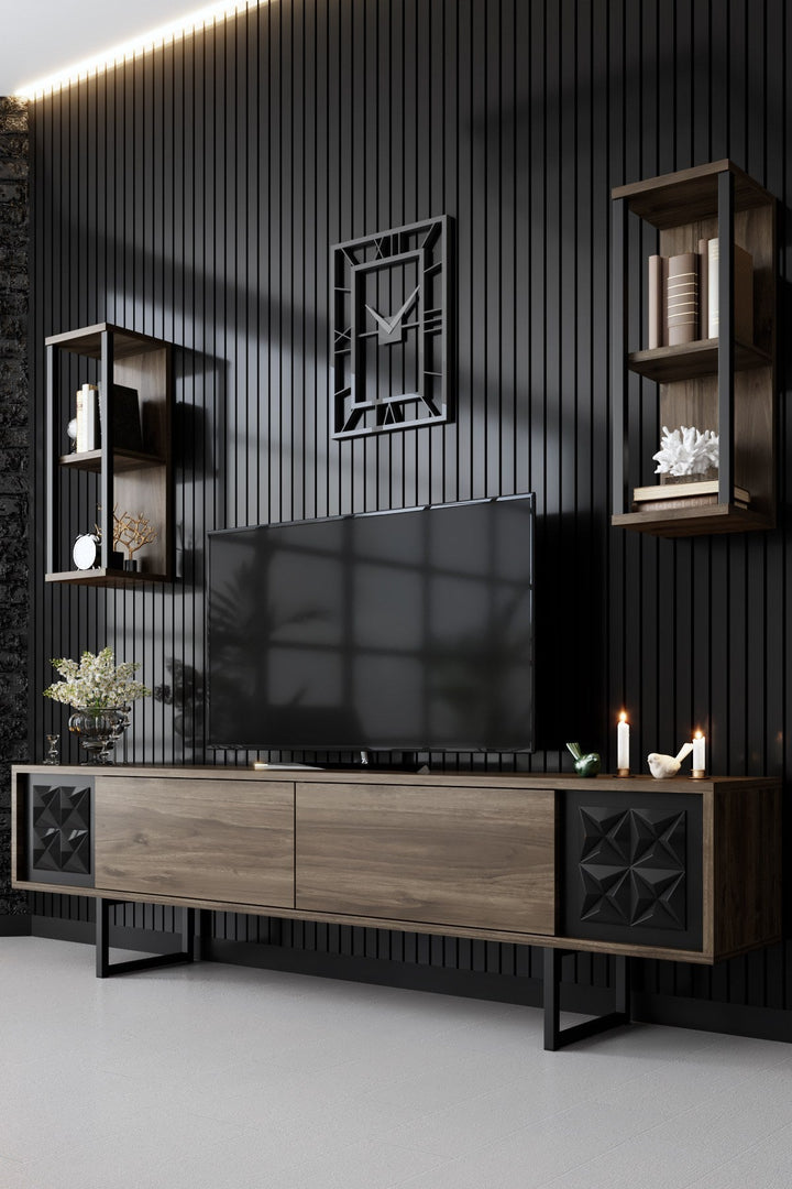 TV szekrény Black Line - Walnut, Black-VASBÚTOR