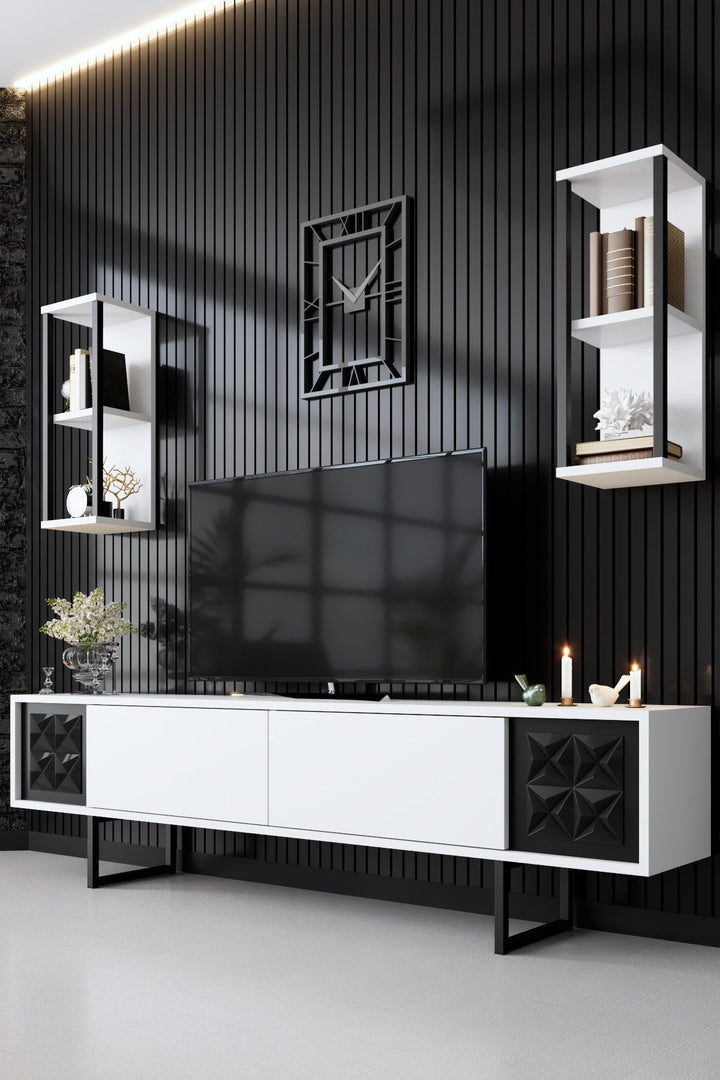 TV szekrény Black Line - White, Black-VASBÚTOR