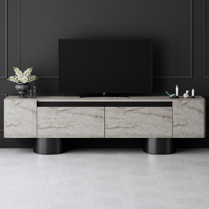 TV szekrény Bohem - Travertine, Black-VASBÚTOR