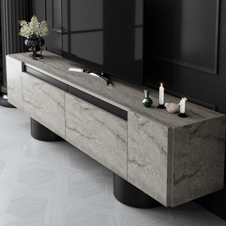 TV szekrény Bohem - Travertine, Black-VASBÚTOR