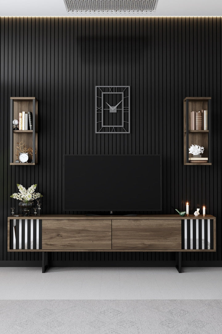 TV szekrény Chrome Line - Walnut, Black-VASBÚTOR