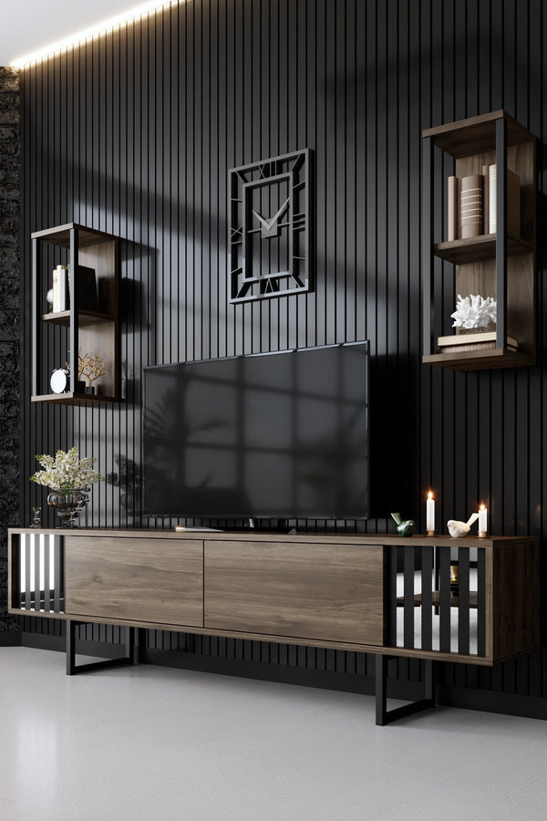 TV szekrény Chrome Line - Walnut, Black-VASBÚTOR