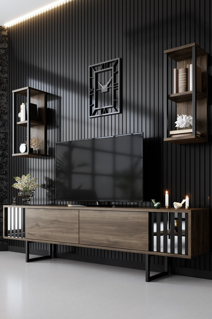 TV szekrény Chrome Line - Walnut, Black-VASBÚTOR