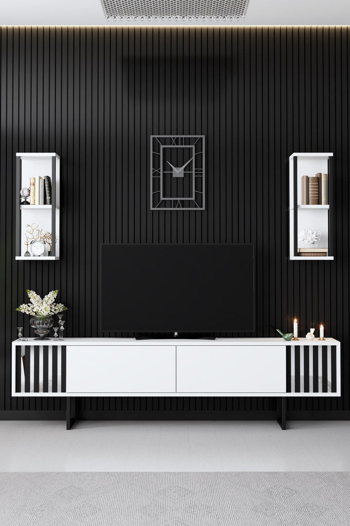 TV szekrény Chrome Line - White, Black-VASBÚTOR