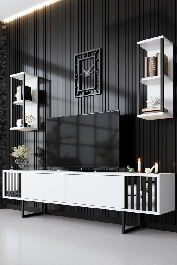 TV szekrény Chrome Line - White, Black-VASBÚTOR