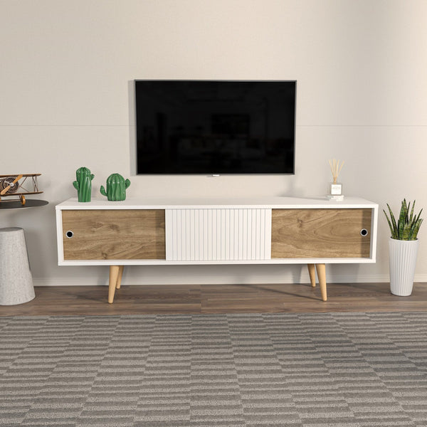 TV szekrény Ecrin - White, Walnut-VASBÚTOR