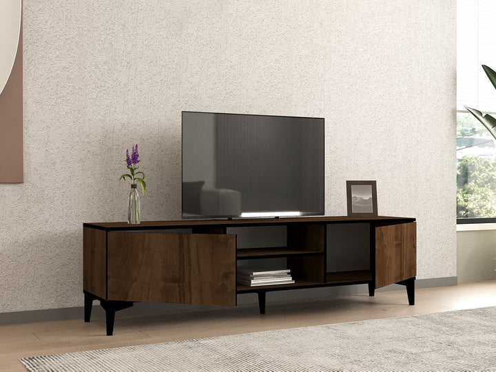 TV szekrény Erem - Walnut, Black-VASBÚTOR
