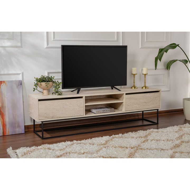 TV szekrény Escape 180 -Fekete, Travertine-VASBÚTOR