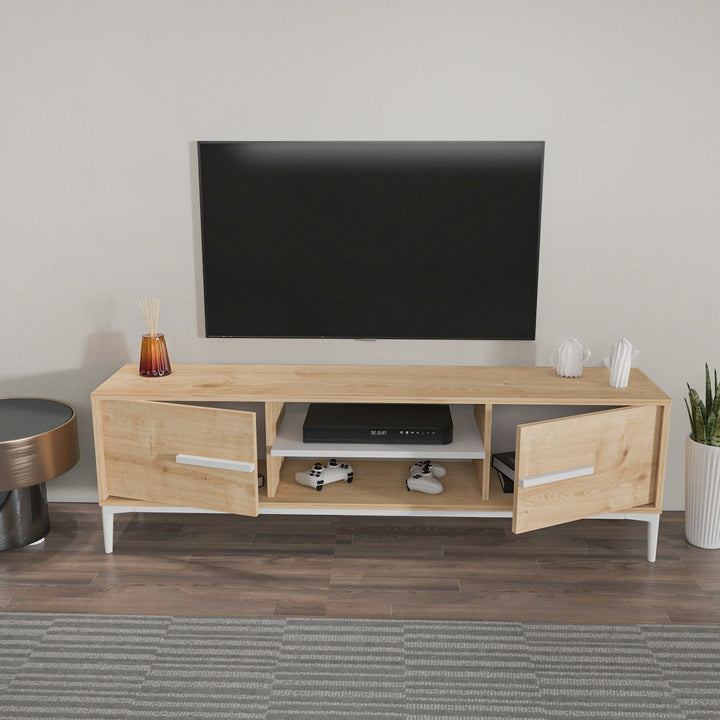 TV szekrény Eslem - Oak, White-VASBÚTOR