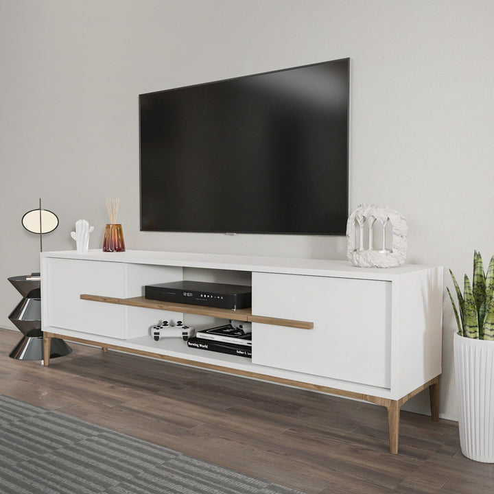 TV szekrény Eslem - White, Walnut-VASBÚTOR