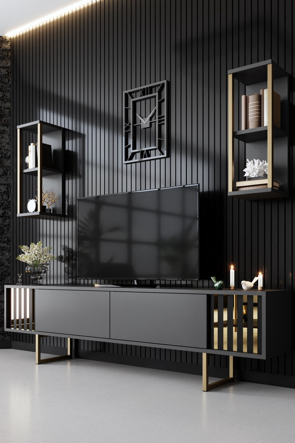 TV szekrény Gold Line - Anthracite, Black-VASBÚTOR