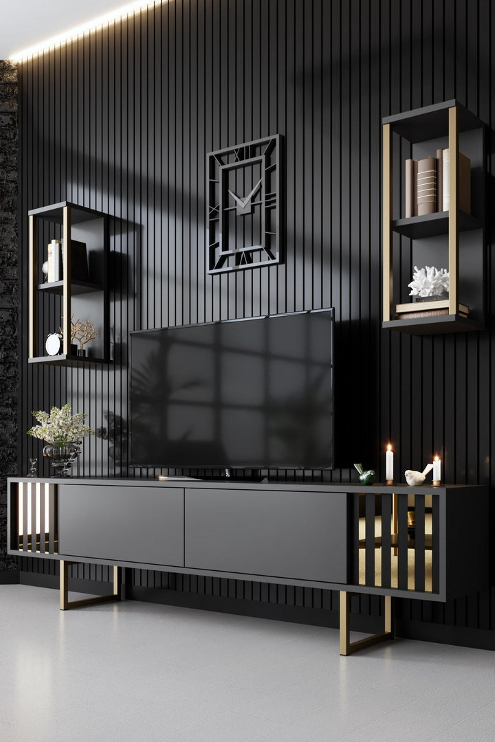 TV szekrény Gold Line - Anthracite, Black-VASBÚTOR