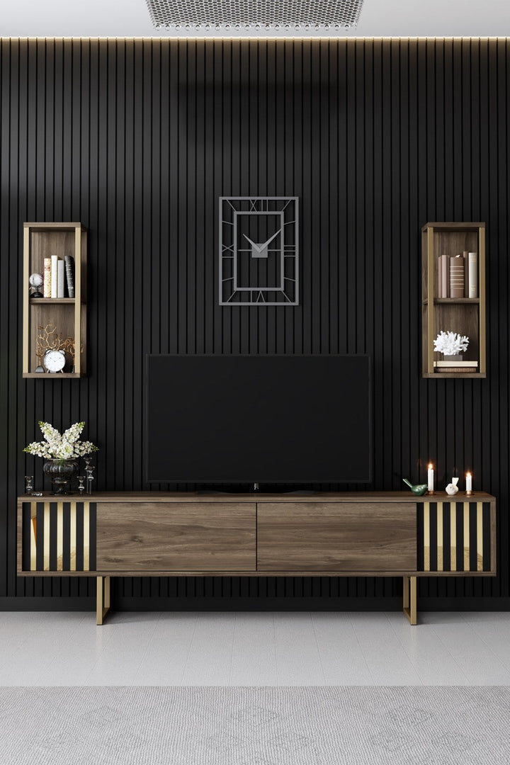 TV szekrény Gold Line - Walnut, Black-VASBÚTOR