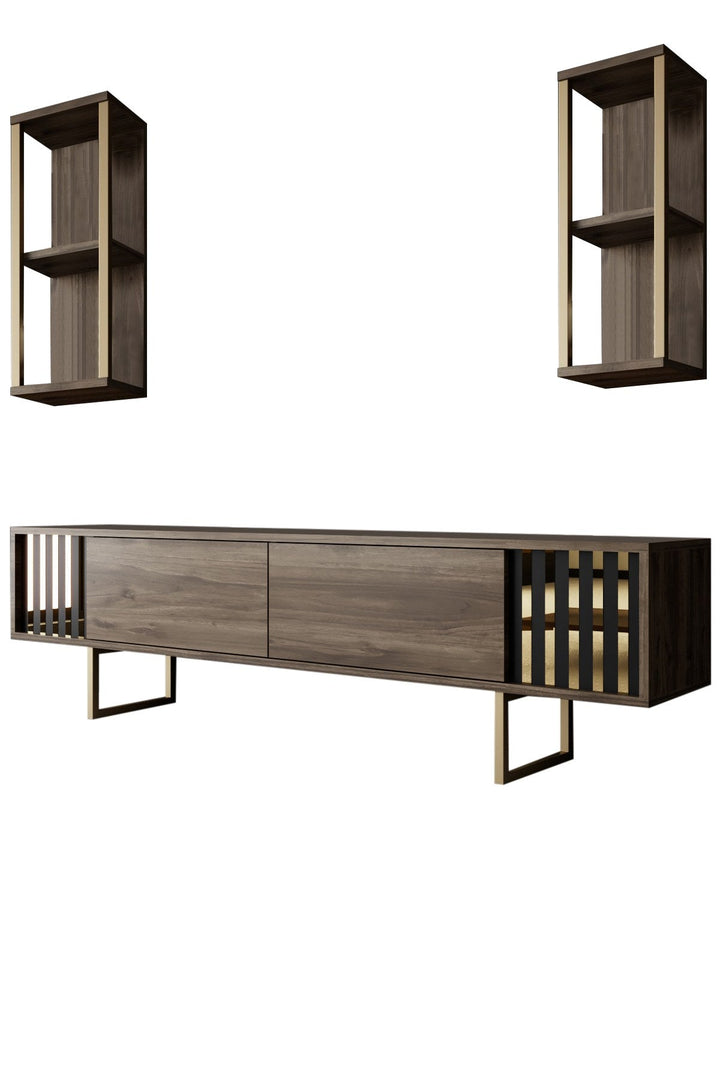 TV szekrény Gold Line - Walnut, Black-VASBÚTOR