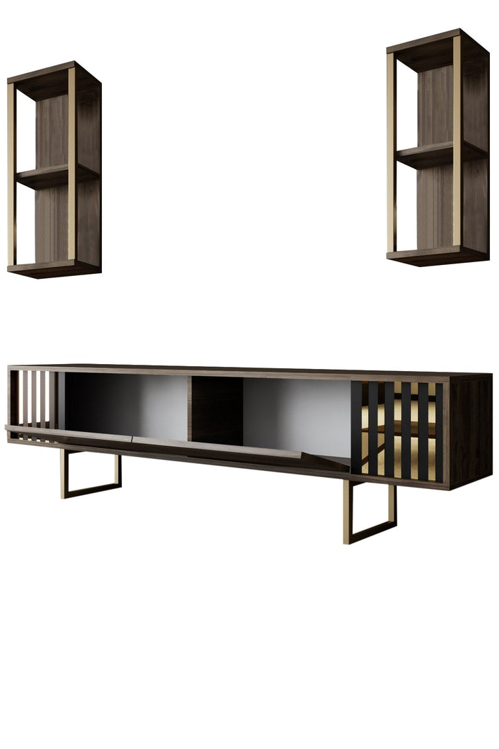TV szekrény Gold Line - Walnut, Black-VASBÚTOR