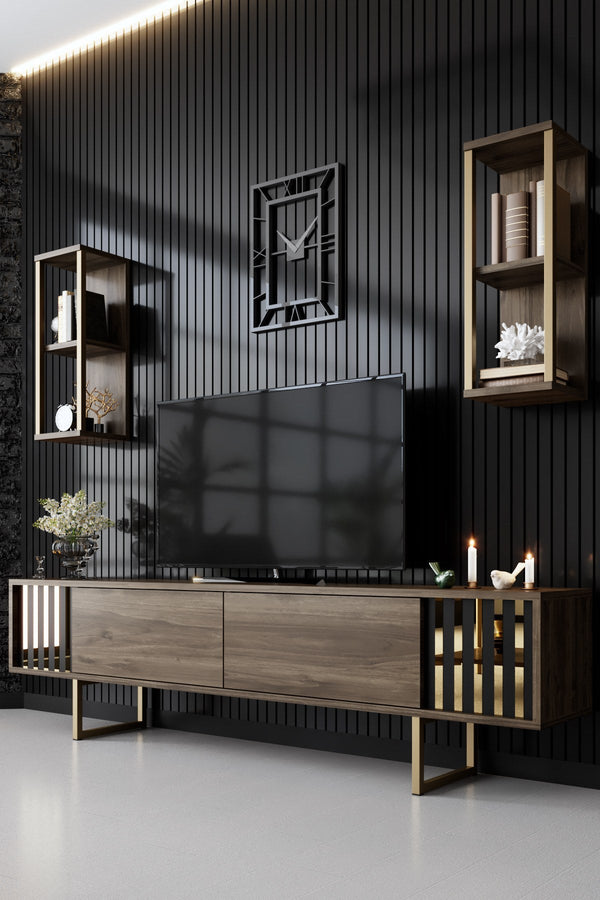 TV szekrény Gold Line - Walnut, Black-VASBÚTOR