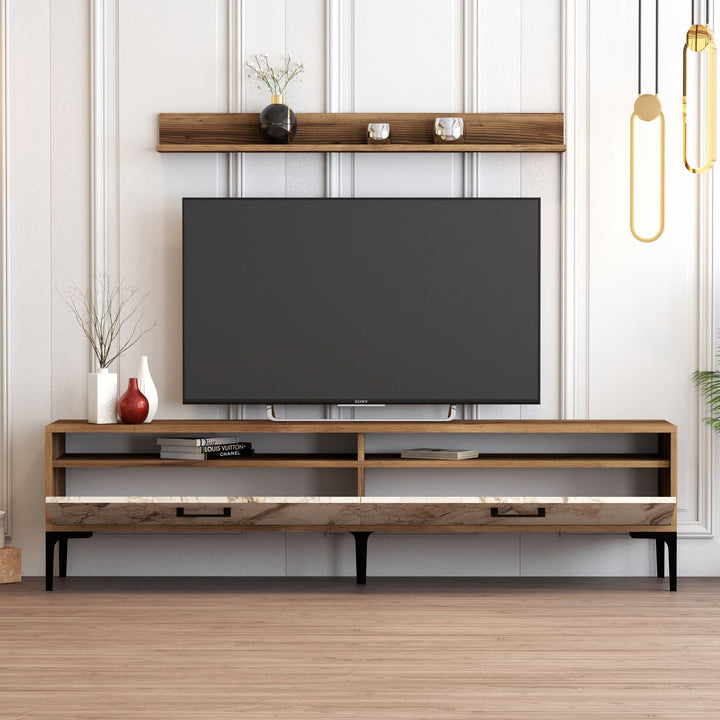 TV szekrény Istanbul - Diós, Fehér Marble-VASBÚTOR