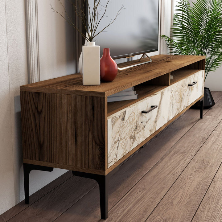 TV szekrény Istanbul - Diós, Fehér Marble-VASBÚTOR