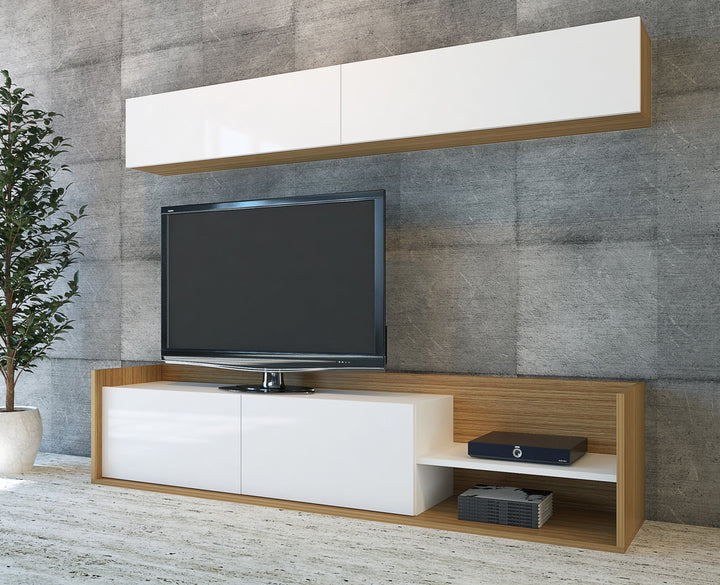 TV szekrény Kale - Teak, White-VASBÚTOR