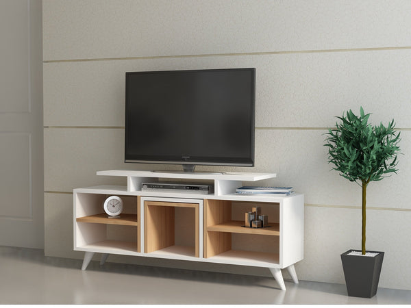 TV szekrény Kutay - White, Teak-VASBÚTOR