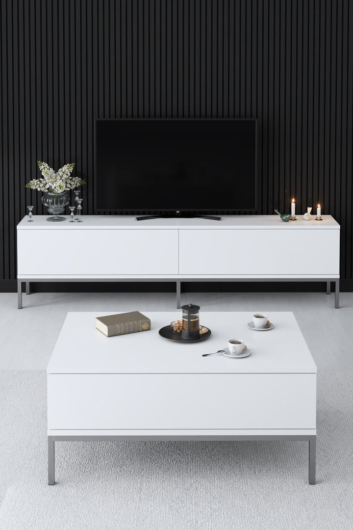 TV szekrény Lord - White, Silver-VASBÚTOR