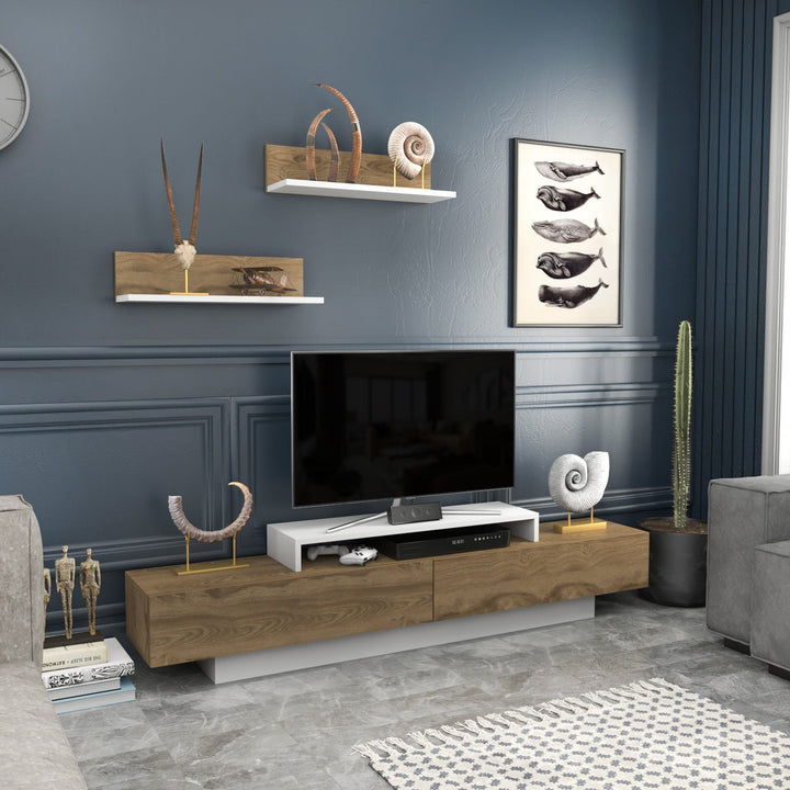 TV szekrény Lusi - White, Oud Oak-VASBÚTOR