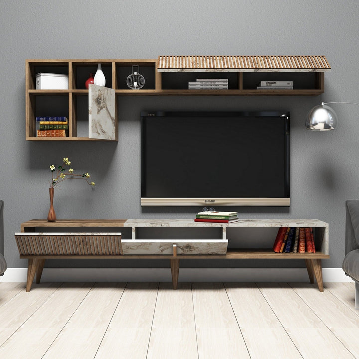 TV szekrény Milan - Walnut, White Marble-VASBÚTOR