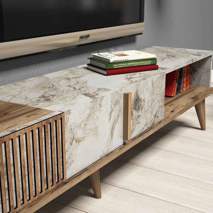 TV szekrény Milan - Walnut, White Marble-VASBÚTOR