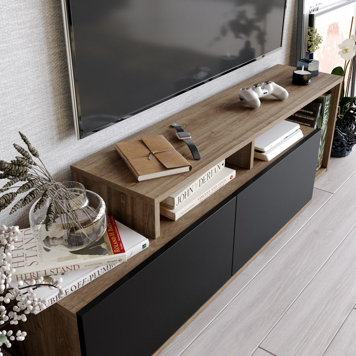 TV szekrény Nexera - Walnut, Black-VASBÚTOR
