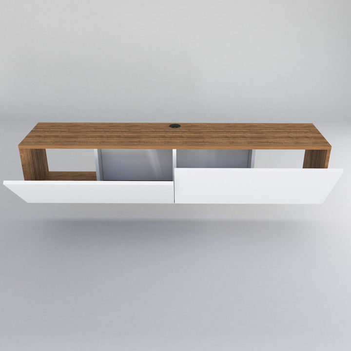 TV szekrény Poling - White, Walnut-VASBÚTOR